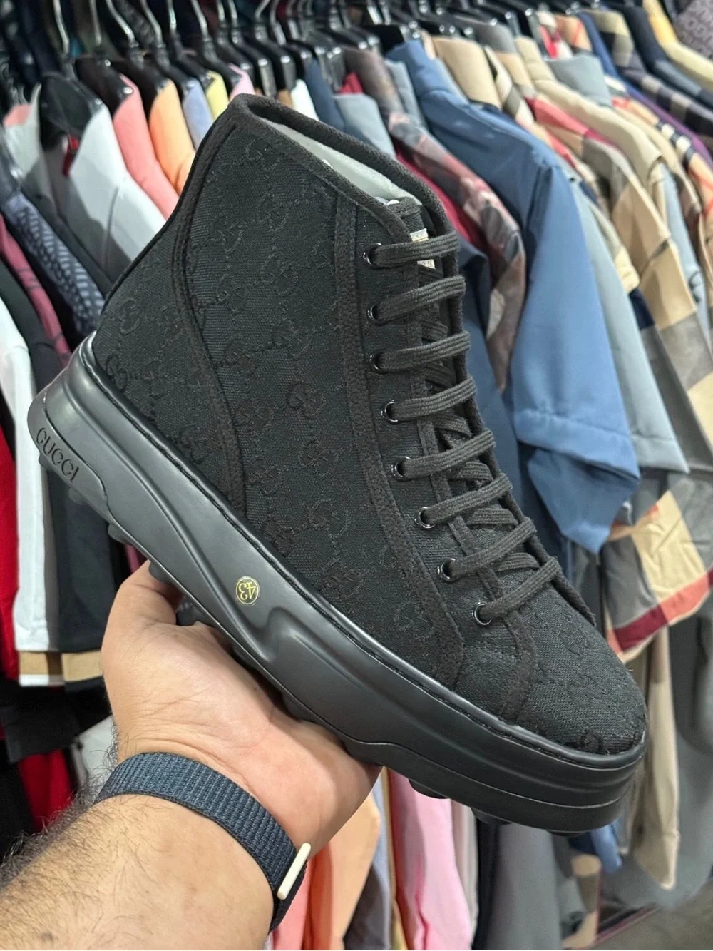 Gucci Black High-Top GG-Pattern Lace-Up Sneaker